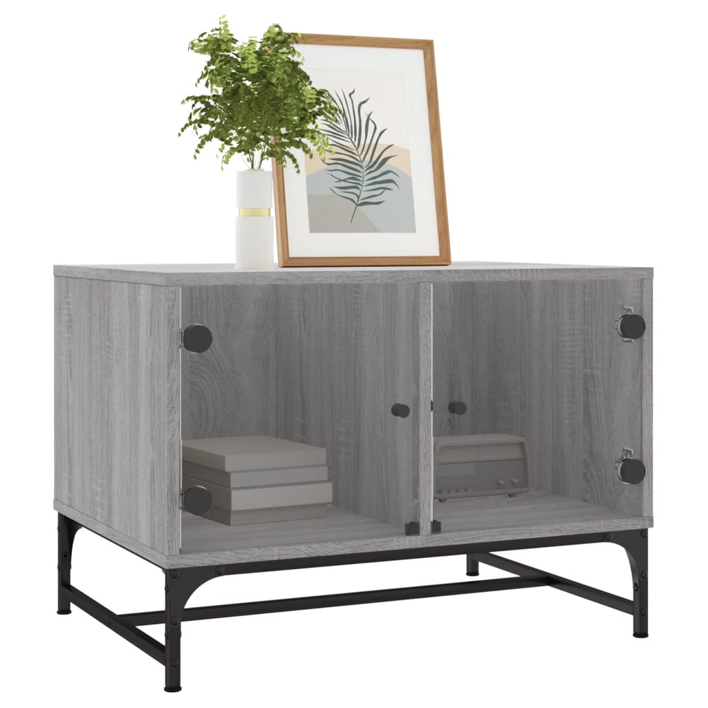 Table basse avec portes en verre Gris Sonoma 68,5x50x50 cm
