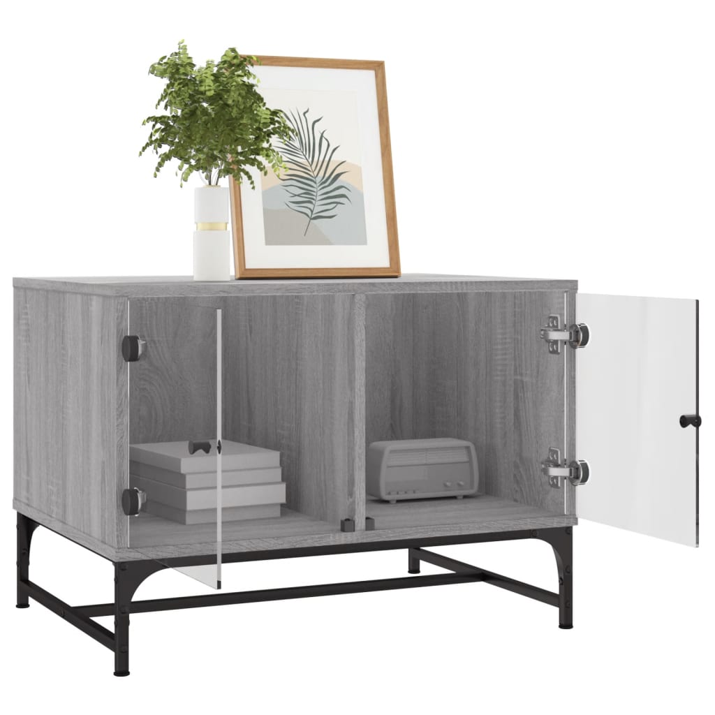 Table basse avec portes en verre Gris Sonoma 68,5x50x50 cm
