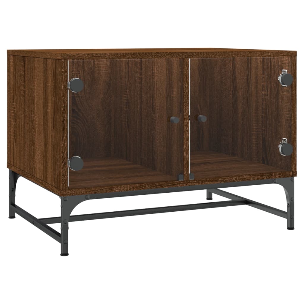 Table basse avec portes vitrées aspect chêne marron 68,5x50x50 cm