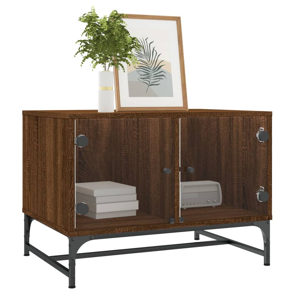 Table basse avec portes vitrées aspect chêne marron 68,5x50x50 cm