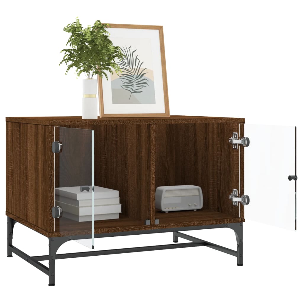 Table basse avec portes vitrées aspect chêne marron 68,5x50x50 cm