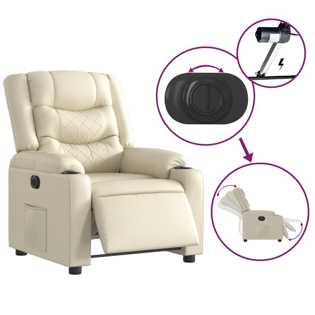 Fauteuil inclinable électrique en similicuir crème