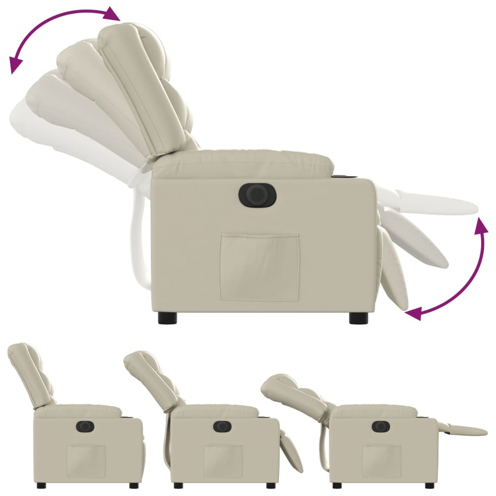 Fauteuil inclinable électrique en similicuir crème