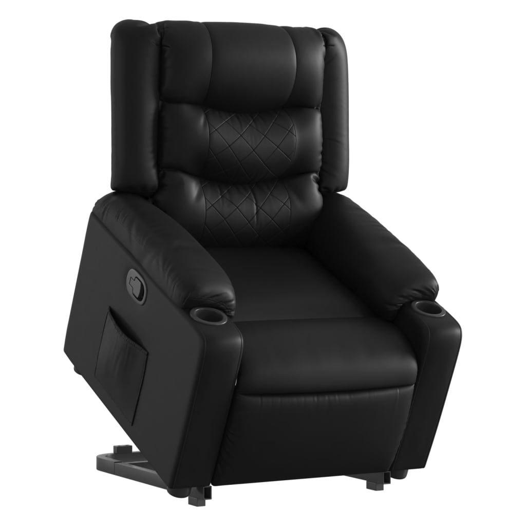 Recliner chair with stand-up aid, black faux leather
