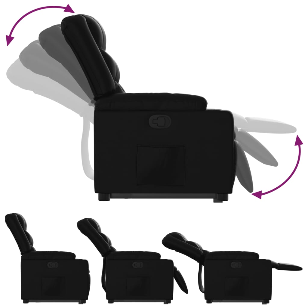 Recliner chair with stand-up aid, black faux leather