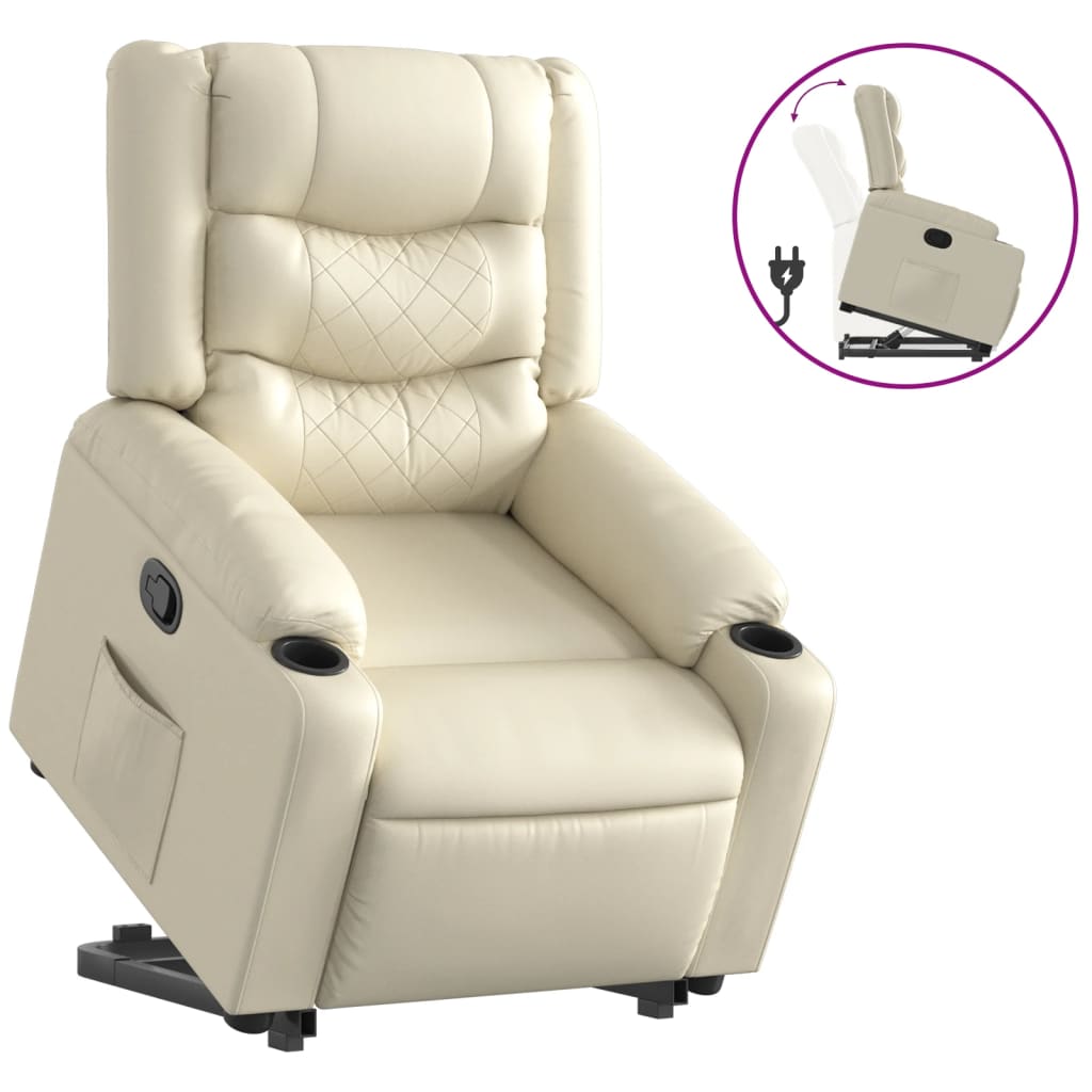 Fauteuil relax avec aide à la verticalisation en cuir synthétique crème