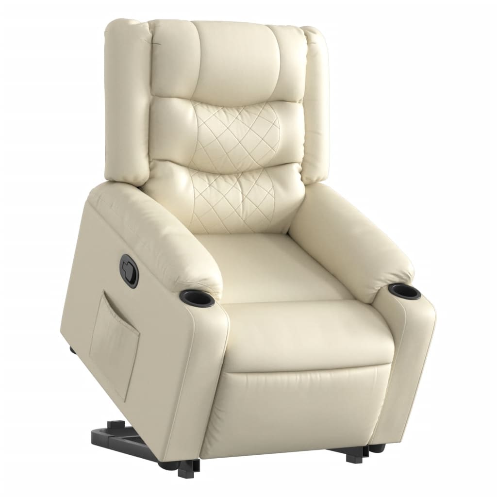 Fauteuil relax avec aide à la verticalisation en cuir synthétique crème