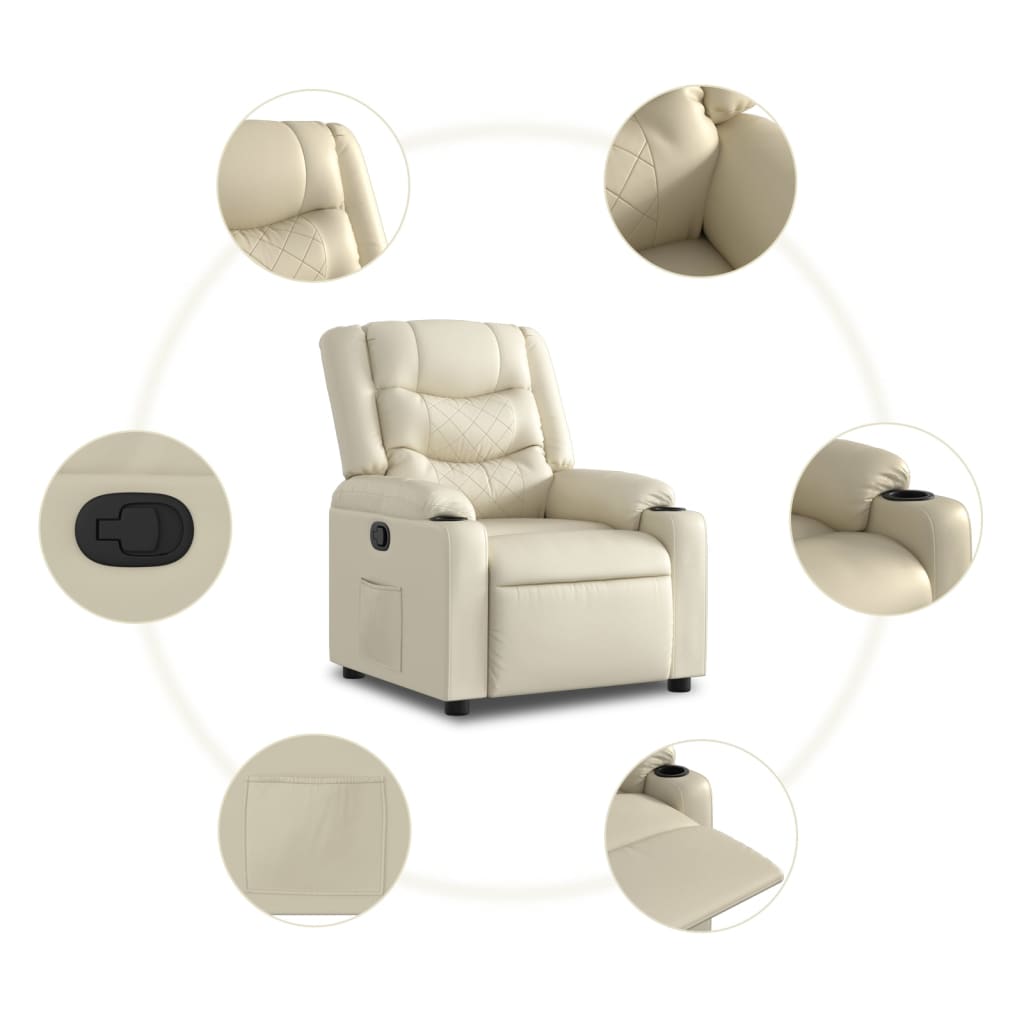 Fauteuil relax avec aide à la verticalisation en cuir synthétique crème