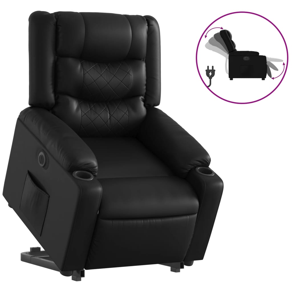 Fauteuil relax avec releveur électrique, noir, simili cuir