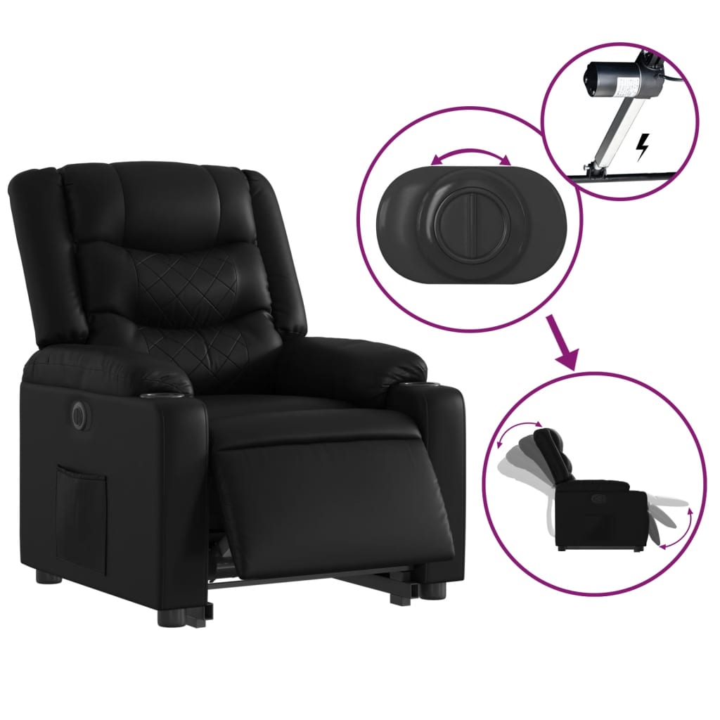 Fauteuil relax avec releveur électrique, noir, simili cuir
