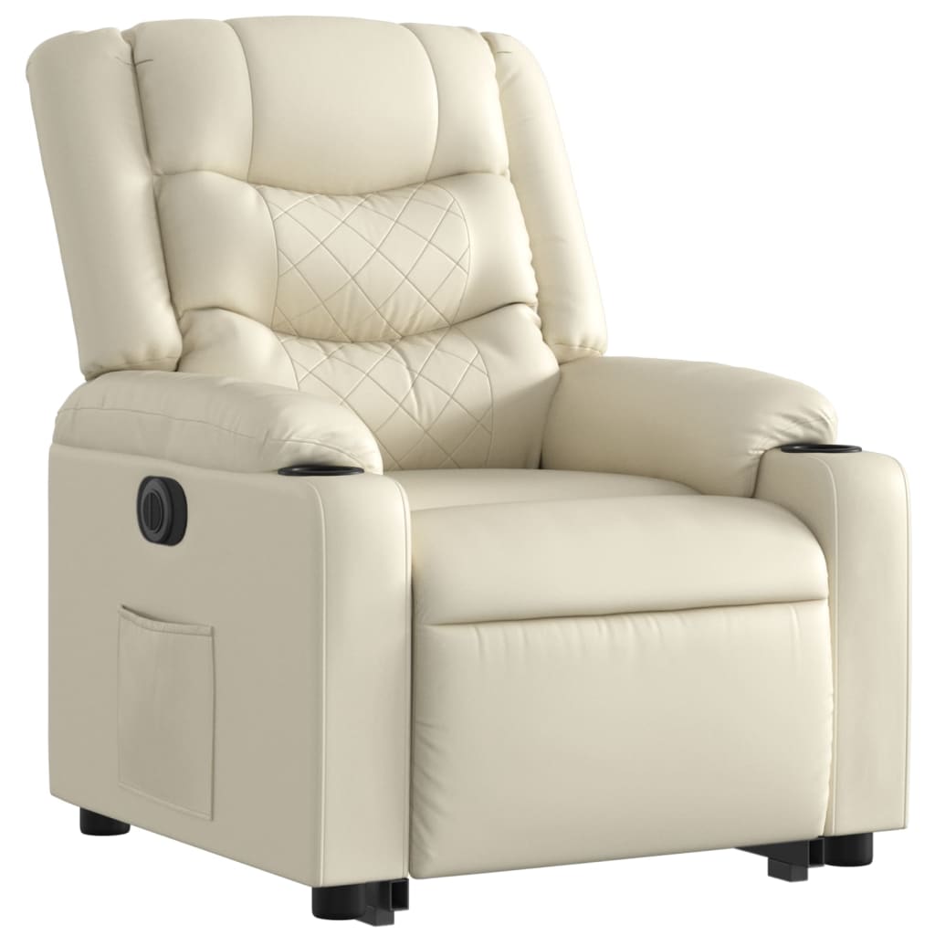 Fauteuil relax avec releveur électrique, simili cuir crème