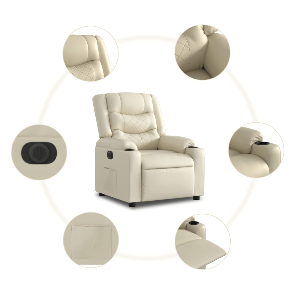 Fauteuil relax avec releveur électrique, simili cuir crème