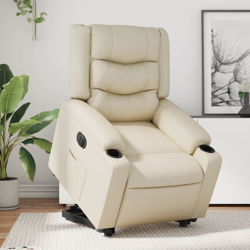 Fauteuil relax avec releveur électrique, simili cuir crème