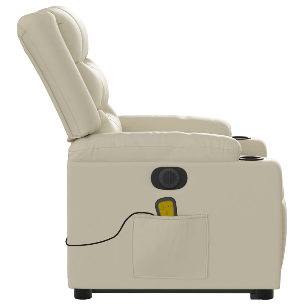 Massage chair with electric stand-up aid, cream, artificial leather