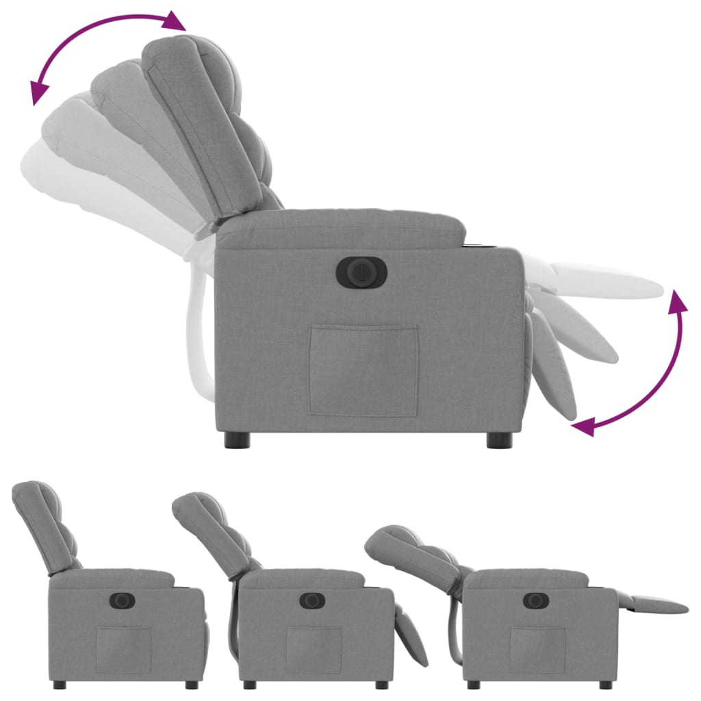 Fauteuil inclinable électrique en tissu gris clair
