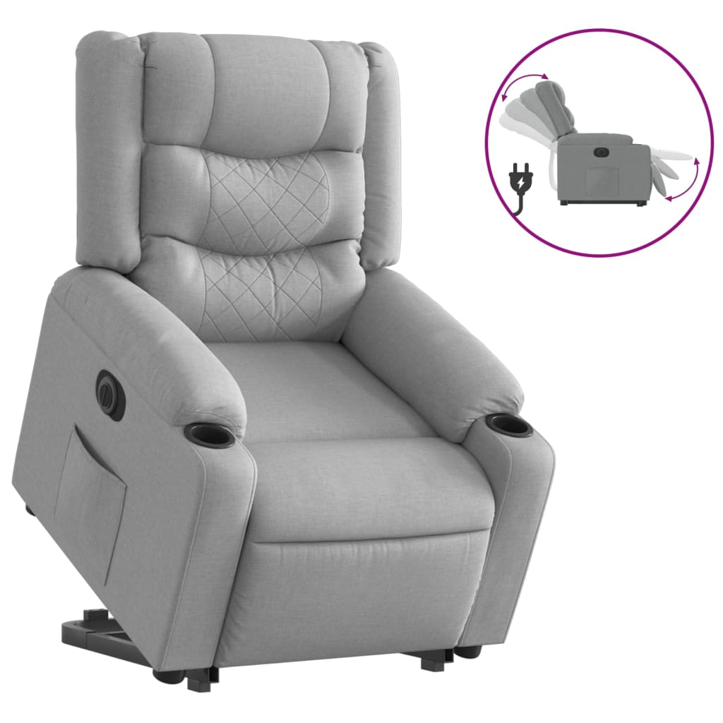 Fauteuil relax avec releveur électrique en tissu gris clair