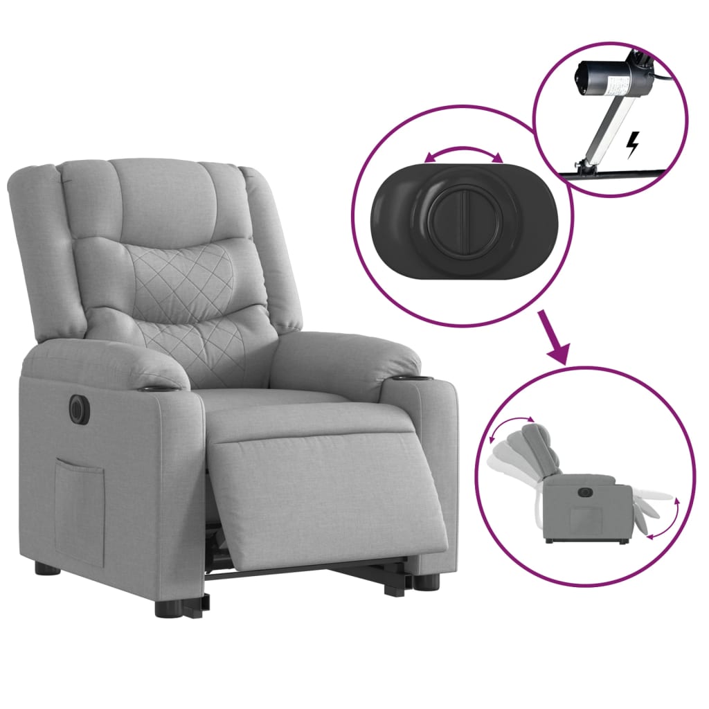 Fauteuil relax avec releveur électrique en tissu gris clair
