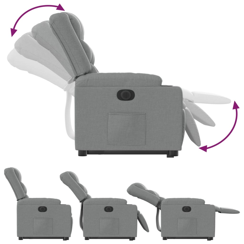Fauteuil relax avec releveur électrique en tissu gris clair