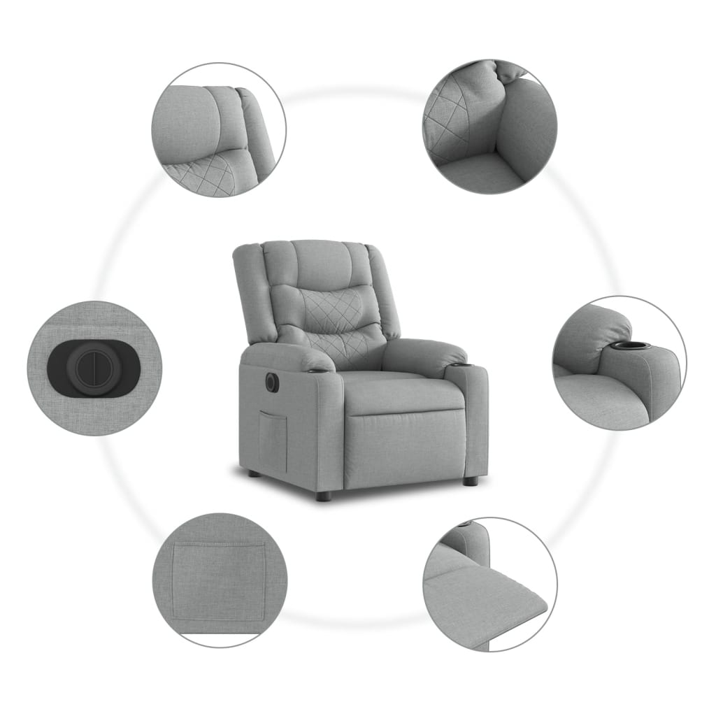 Fauteuil relax avec releveur électrique en tissu gris clair