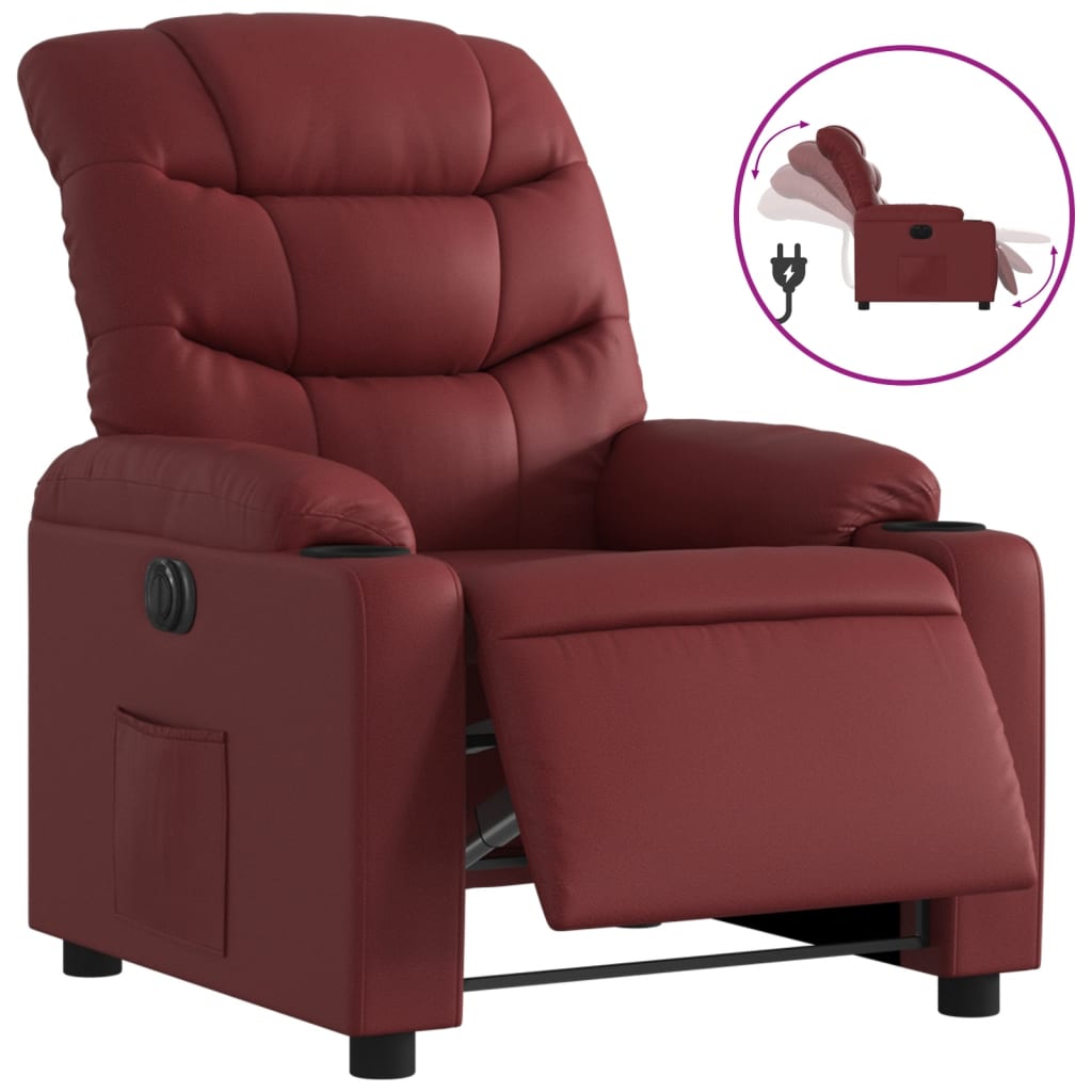 Fauteuil inclinable électrique en cuir artificiel rouge vin