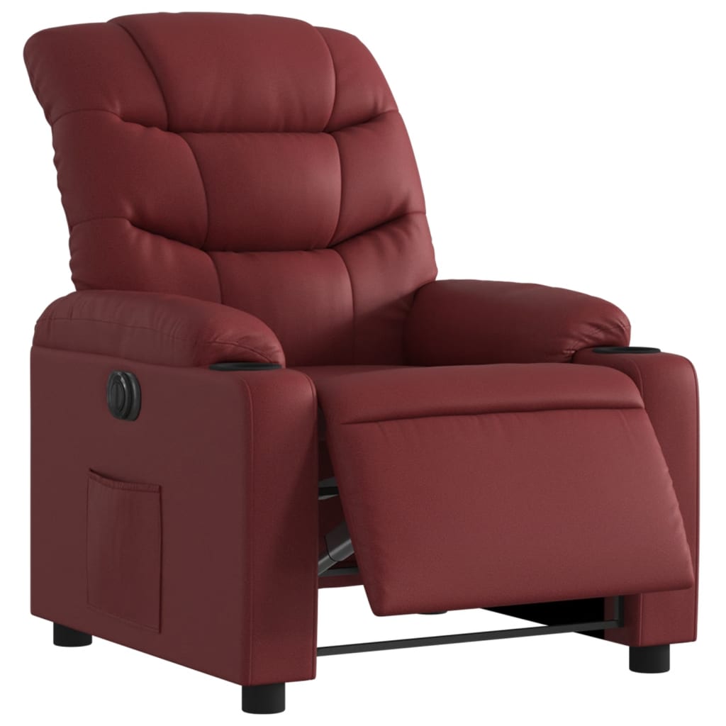 Fauteuil inclinable électrique en cuir artificiel rouge vin