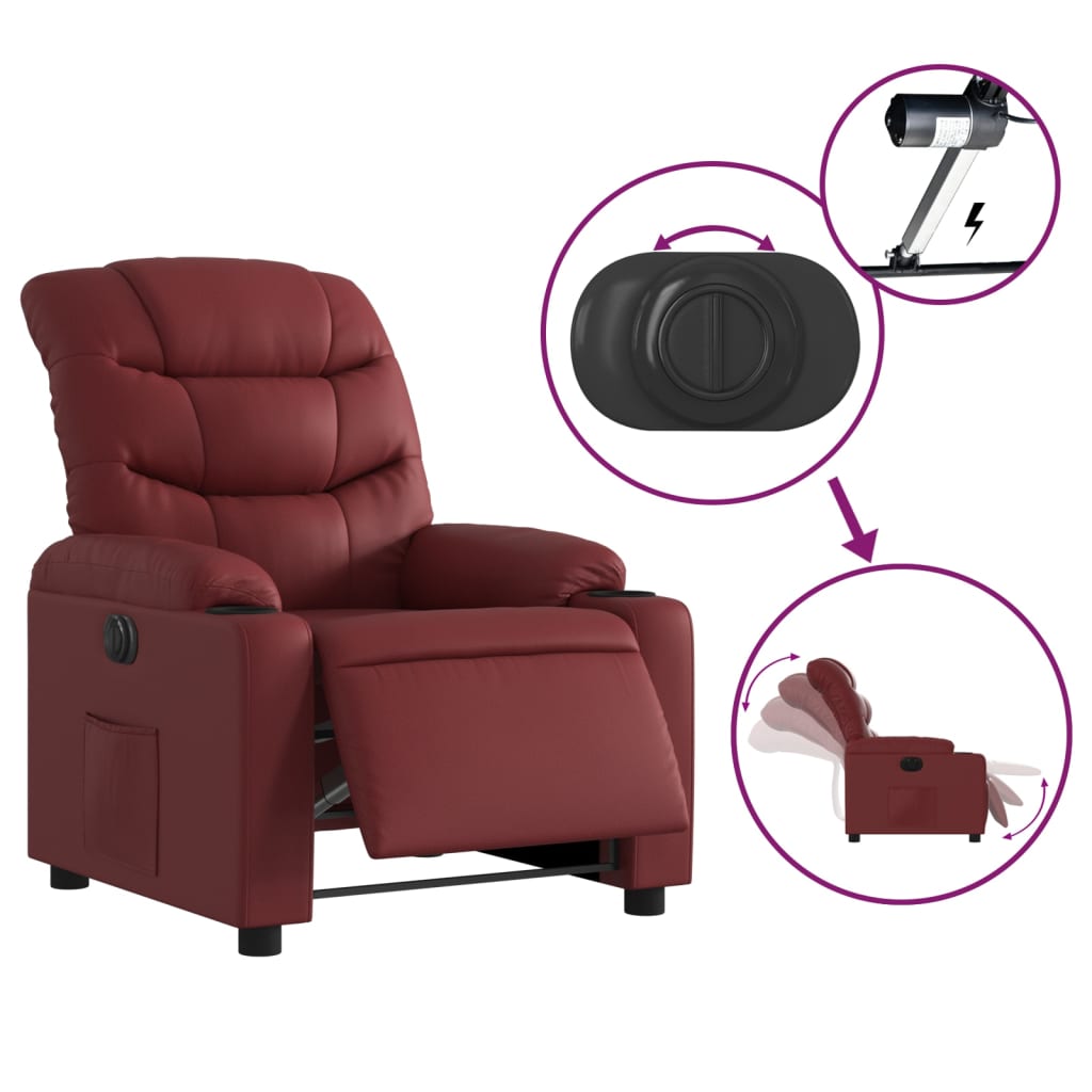 Fauteuil inclinable électrique en cuir artificiel rouge vin