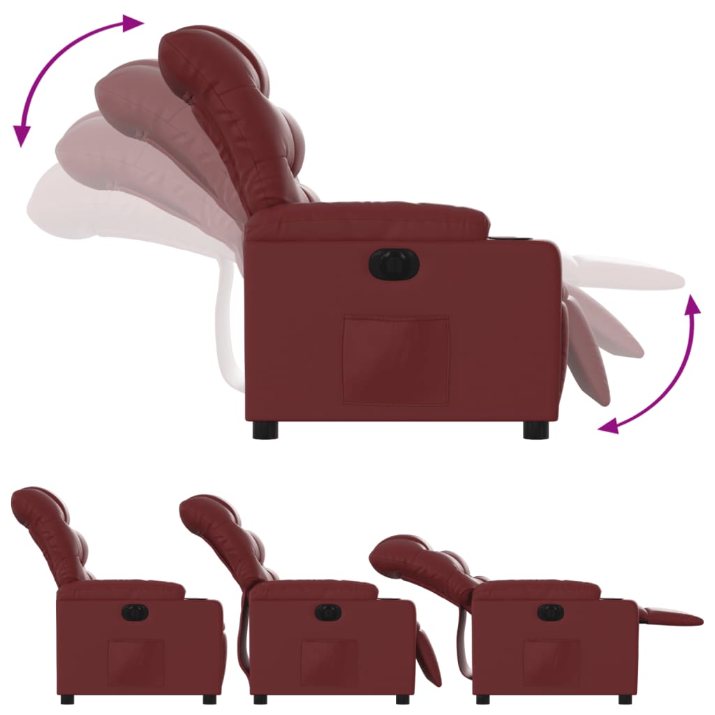 Fauteuil inclinable électrique en cuir artificiel rouge vin