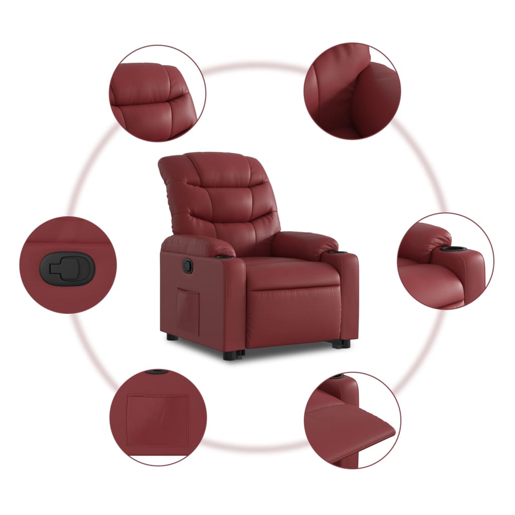 Fauteuil relax avec aide à la verticalisation en cuir artificiel rouge vin