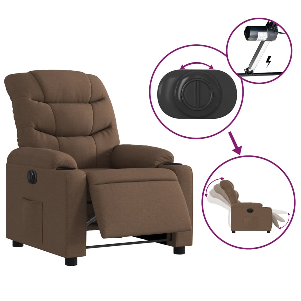 Electric recliner chair brown fabric