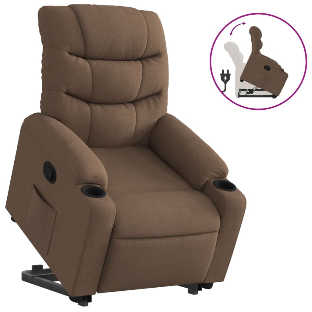 Fauteuil inclinable avec aide à la verticalisation en tissu marron