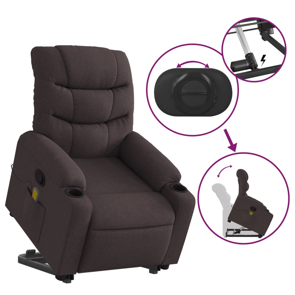 Massage chair with stand-up aid dark brown fabric