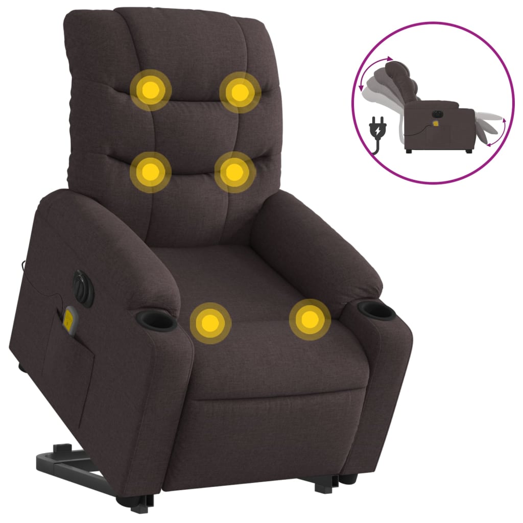 Electric massage chair with stand-up aid, dark brown fabric