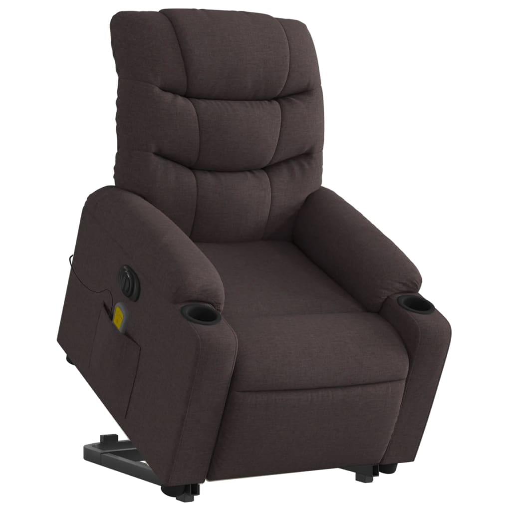 Electric massage chair with stand-up aid, dark brown fabric