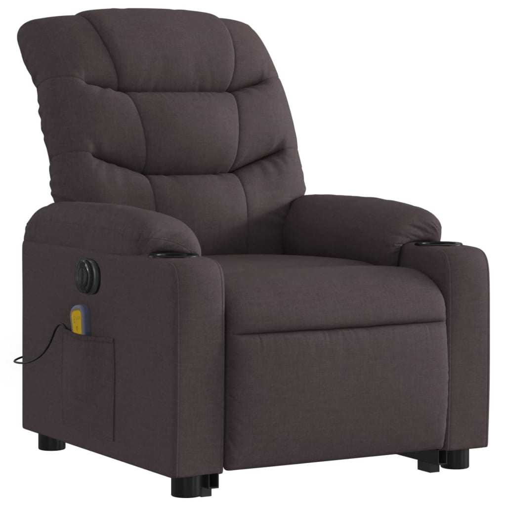 Electric massage chair with stand-up aid, dark brown fabric