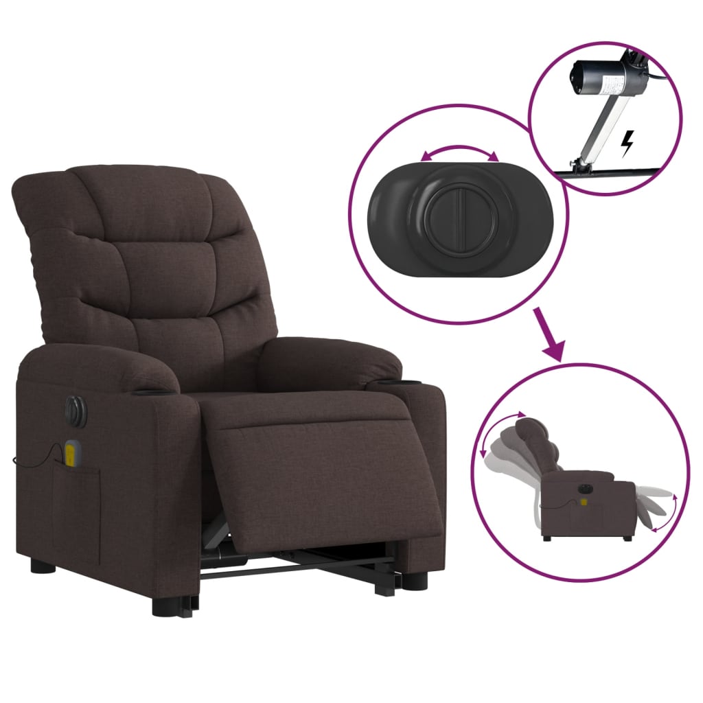 Electric massage chair with stand-up aid, dark brown fabric