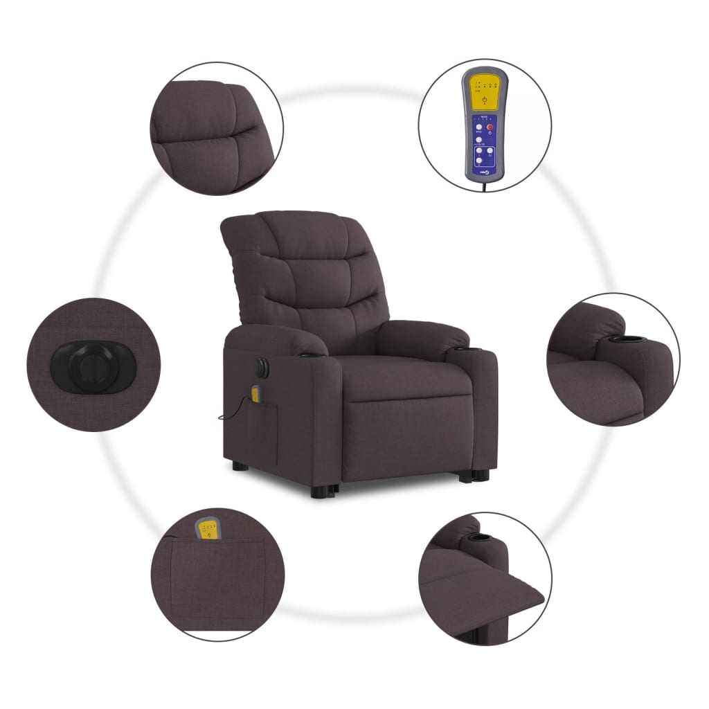 Electric massage chair with stand-up aid, dark brown fabric