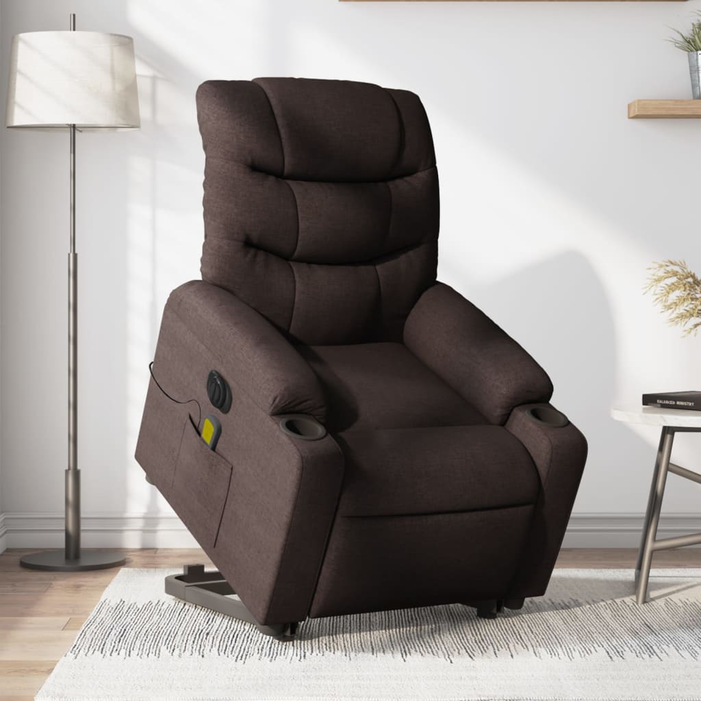 Electric massage chair with stand-up aid, dark brown fabric
