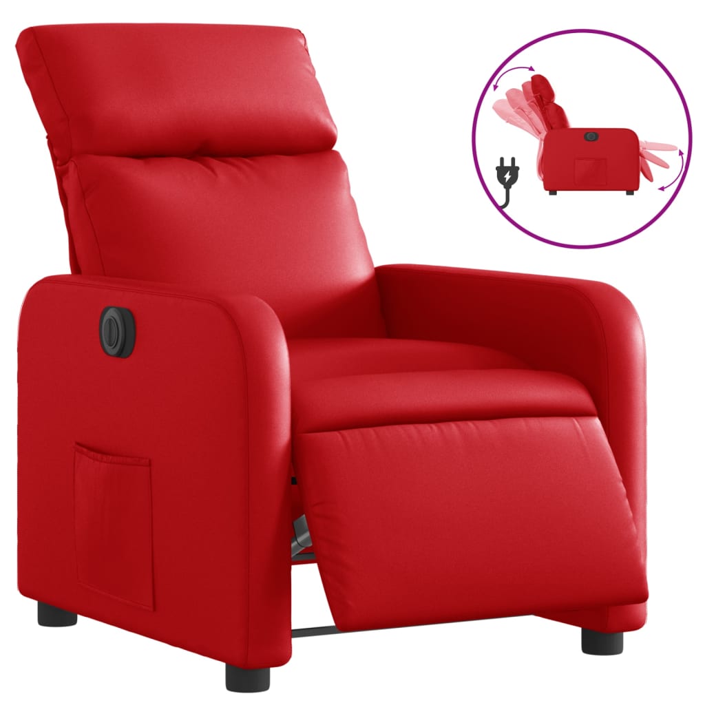 Electric recliner chair red faux leather