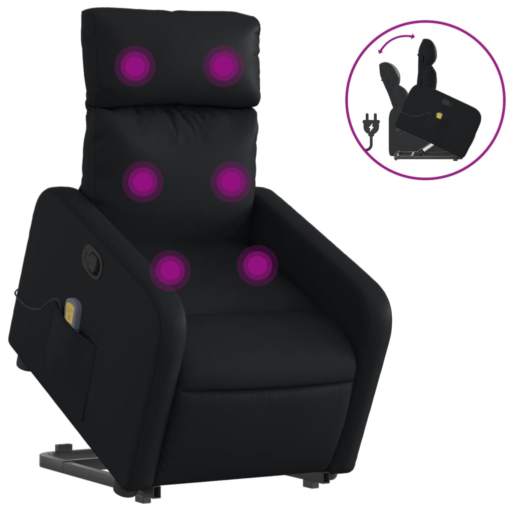 Fauteuil de massage avec aide au verticalisation, simili cuir noir