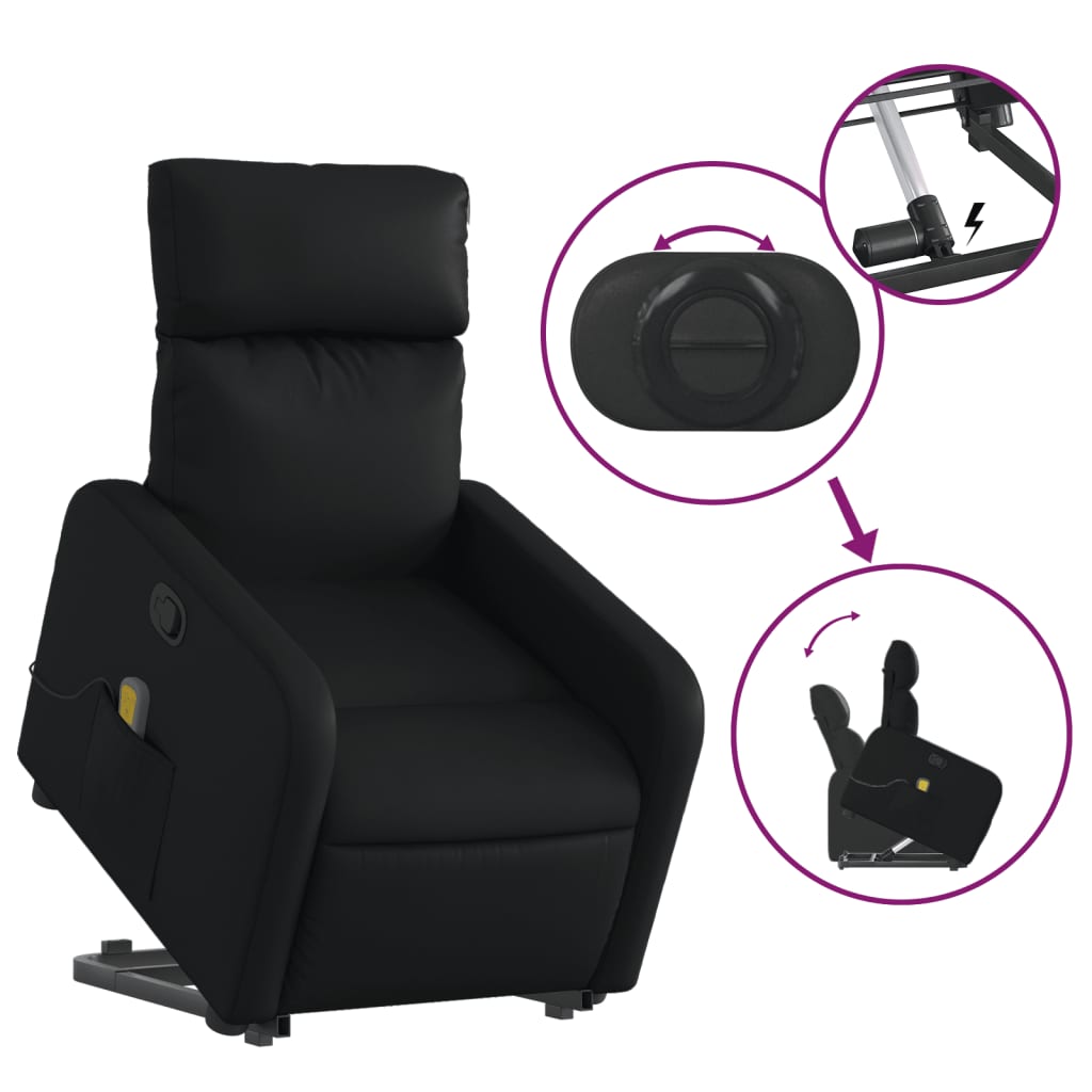 Fauteuil de massage avec aide au verticalisation, simili cuir noir