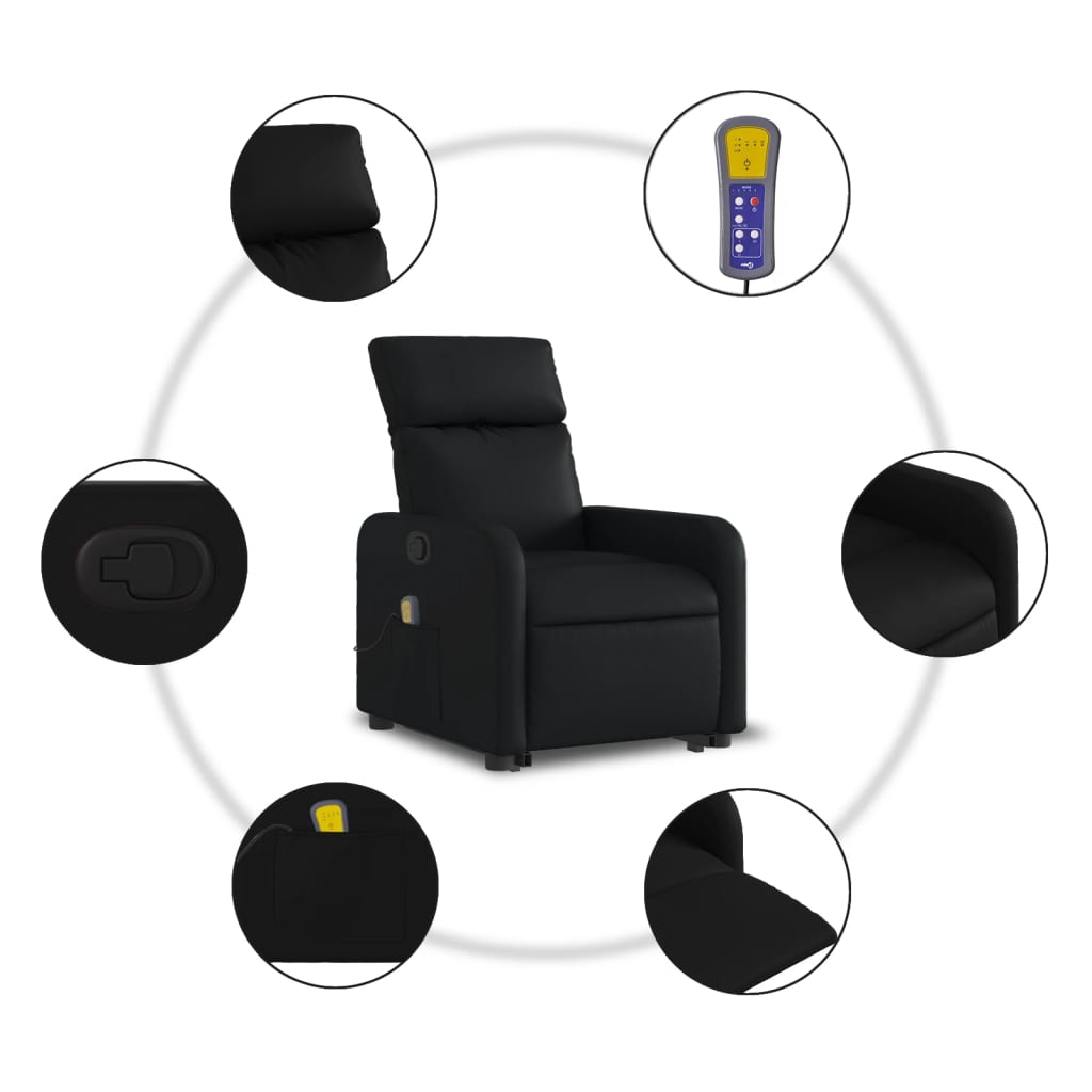 Fauteuil de massage avec aide au verticalisation, simili cuir noir
