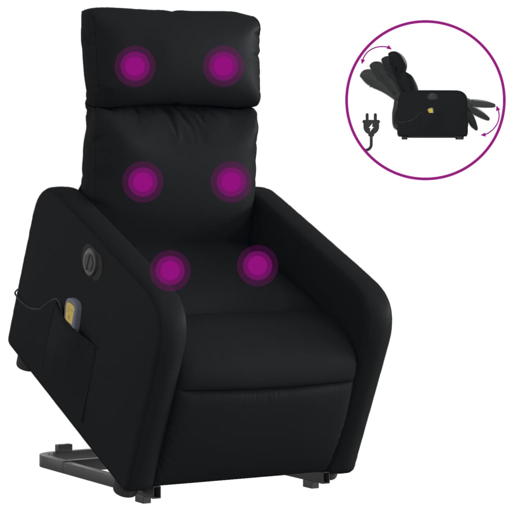 Fauteuil de massage avec aide électrique au verticalisation, noir, cuir artificiel