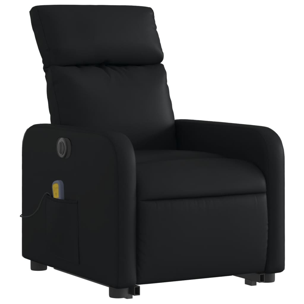 Fauteuil de massage avec aide électrique au verticalisation, noir, cuir artificiel