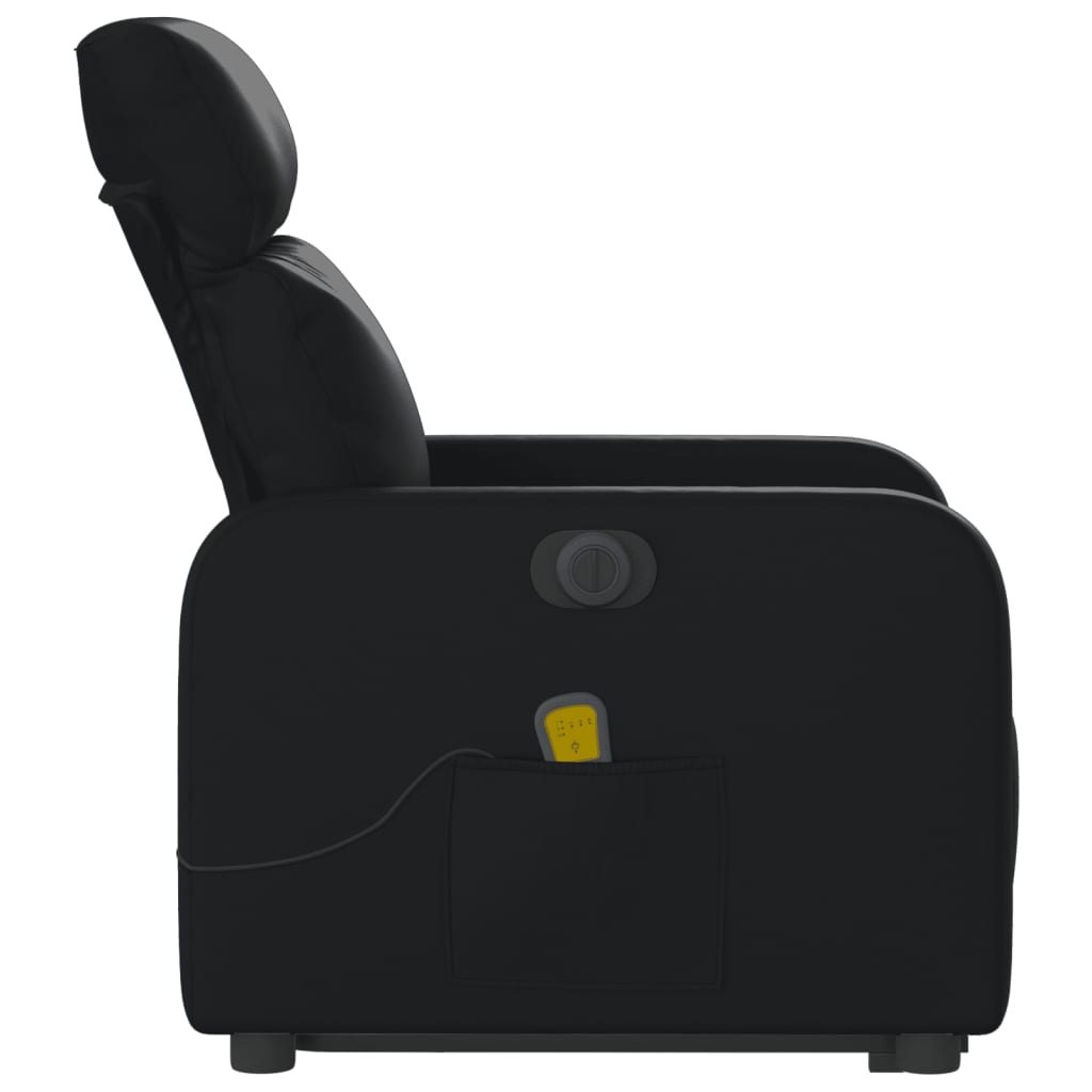 Fauteuil de massage avec aide électrique au verticalisation, noir, cuir artificiel