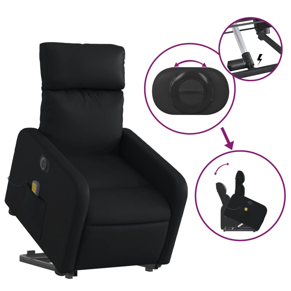 Fauteuil de massage avec aide électrique au verticalisation, noir, cuir artificiel