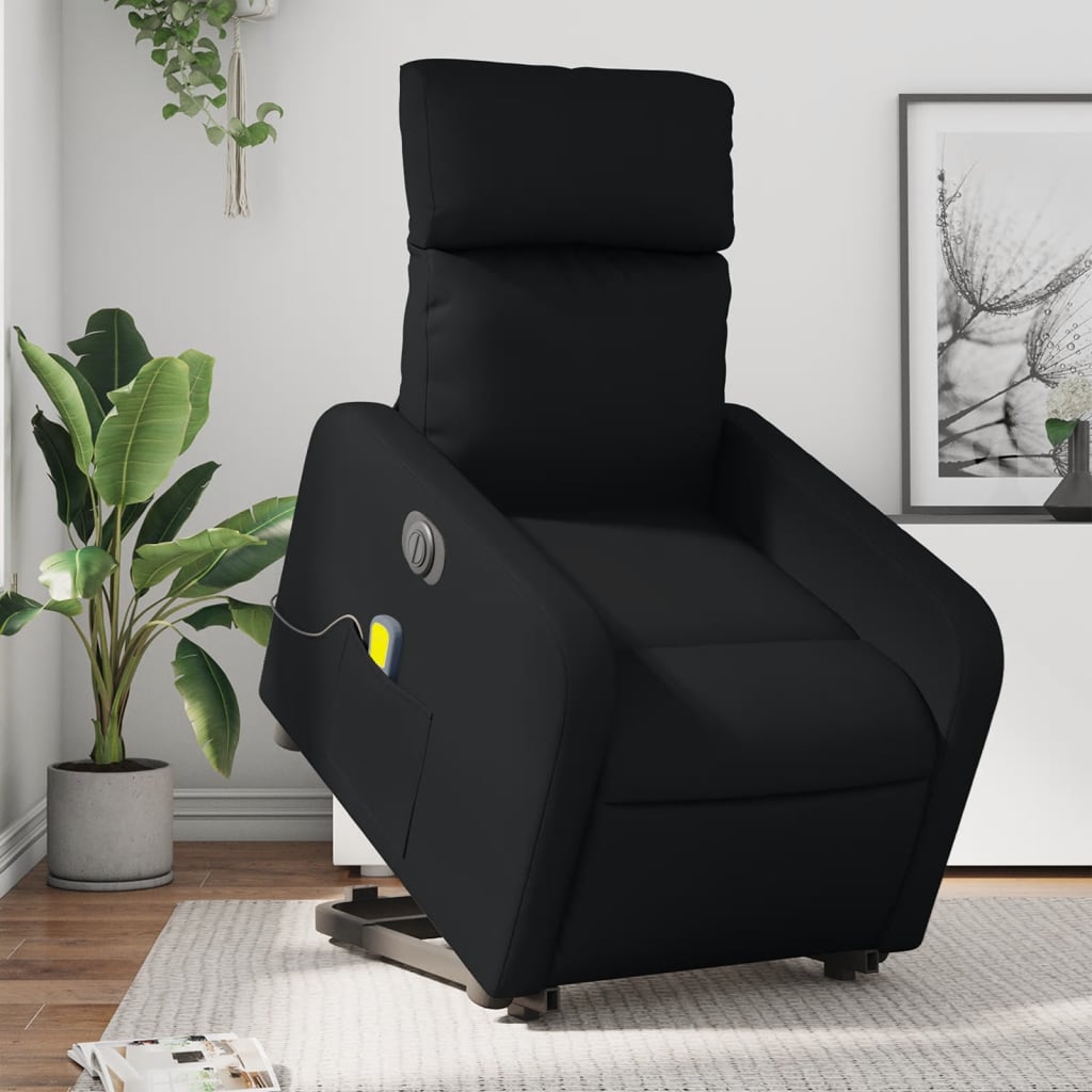 Fauteuil de massage avec aide électrique au verticalisation, noir, cuir artificiel