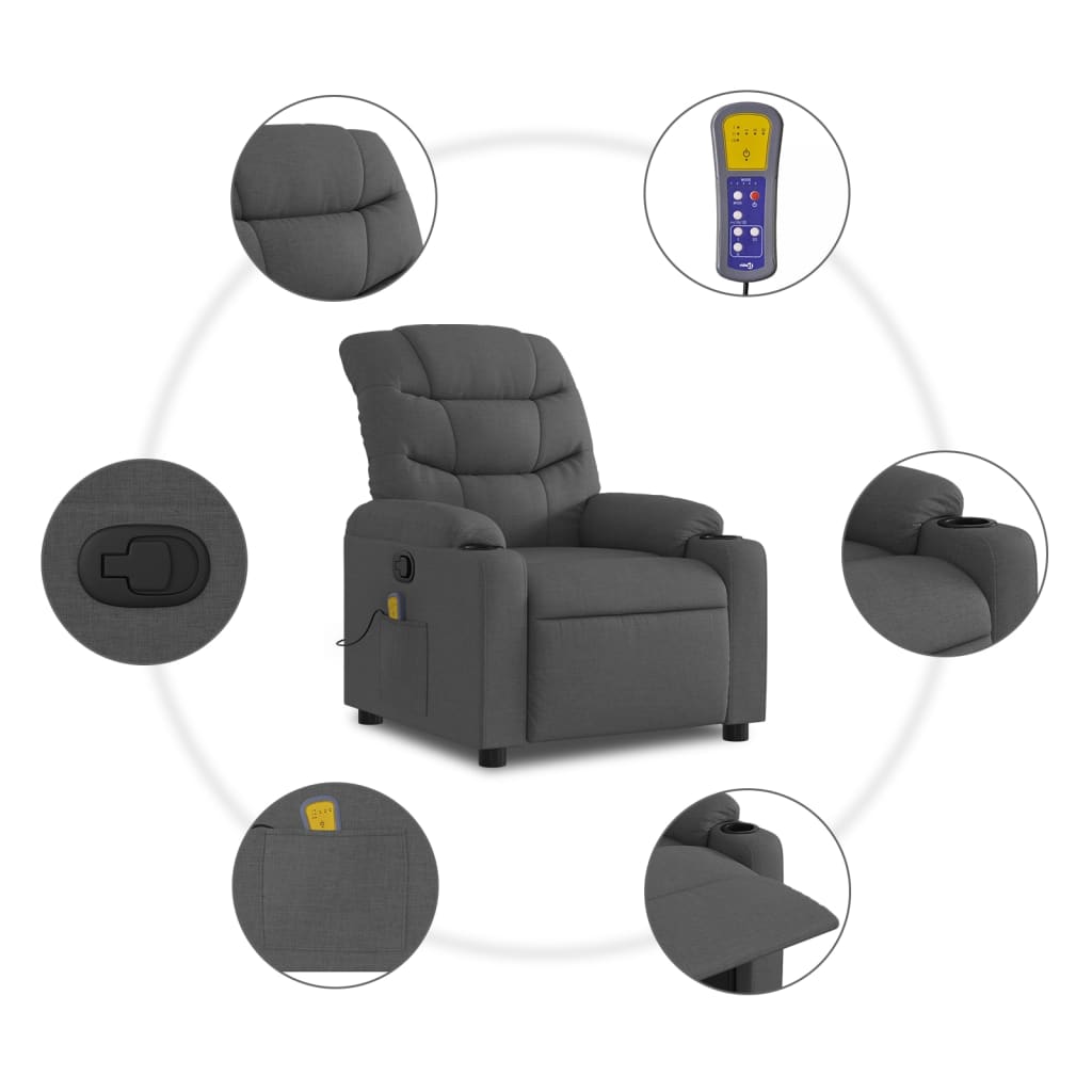 Massage-Relaxsessel, Stoff, Dunkelgrau