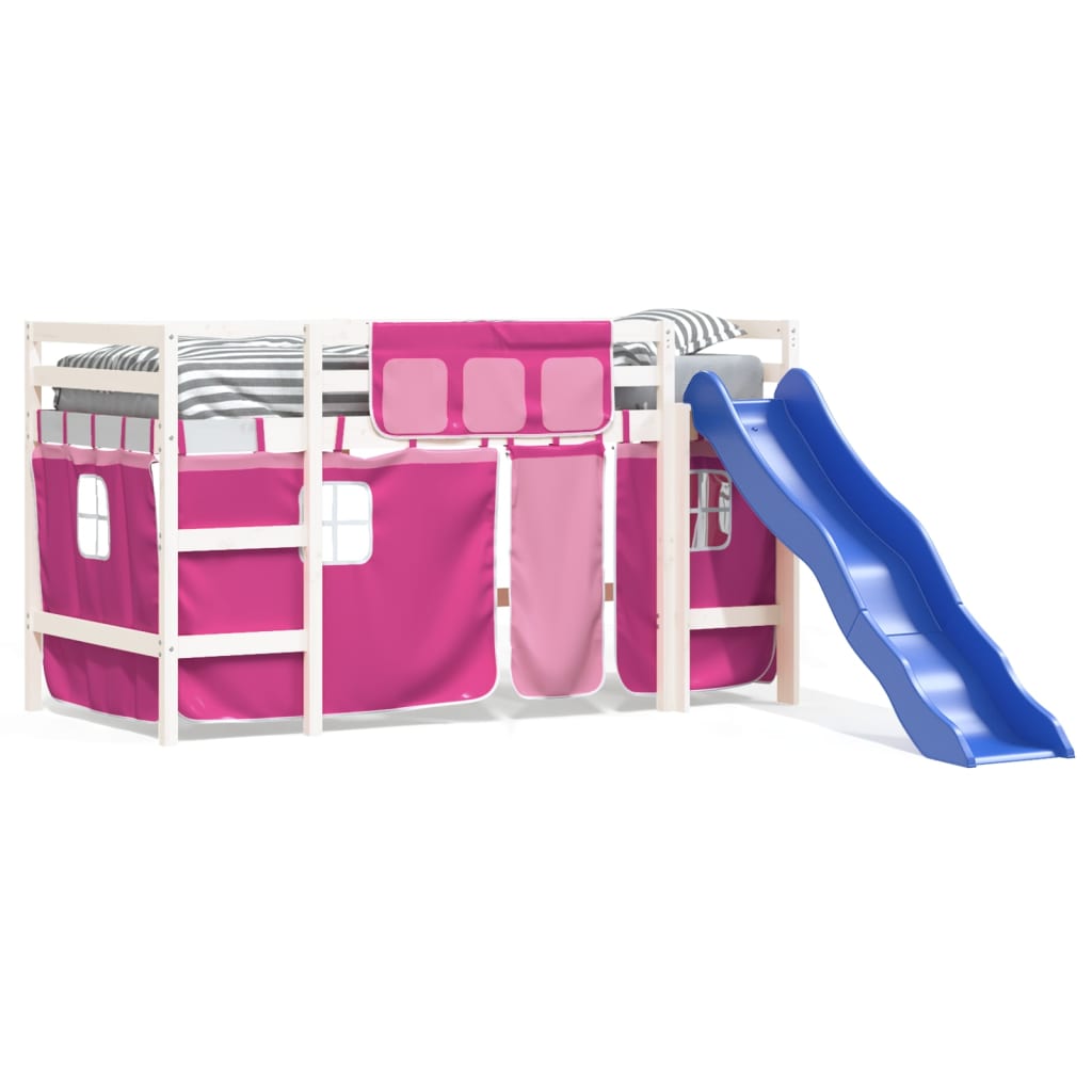 Children's loft bed with curtains pink 90x200 cm solid pine wood