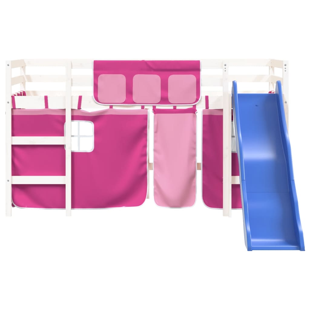 Children's loft bed with curtains pink 90x200 cm solid pine wood
