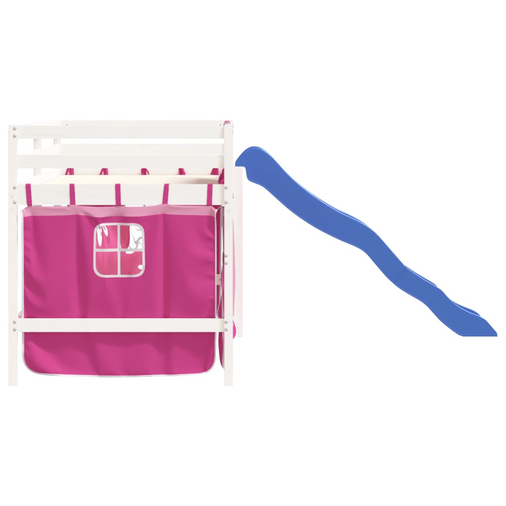 Children's loft bed with curtains pink 90x200 cm solid pine wood